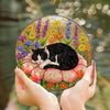 Tuxedo Cat 6" Stained Glass Suncatcher, Sleeping Cat Decor Made in USA