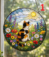 Calico Cat Stained Glass Suncatcher, Wildflower Meadow Cat