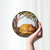 Orange Cat Sleeping Stained Glass Suncatcher,Cat Lover Decor